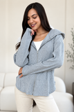 Culture Code Full Size Ribbed Zip Up Drawstring Hooded Jacket