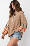 WAFFLE KNIT PATCHWORK PULLOVER