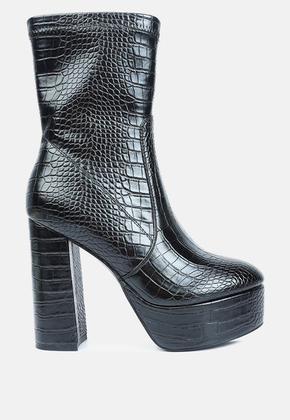 VALENTINA CROC EMBOSSED PLATFORM BOOTS