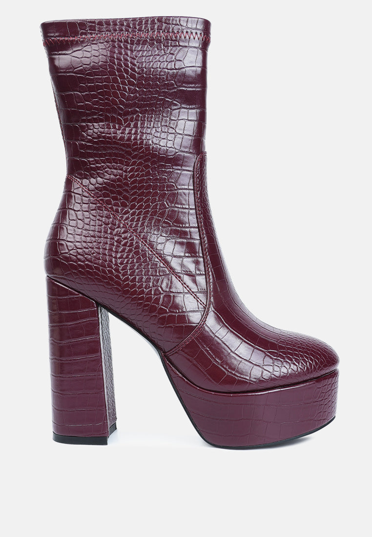 VALENTINA CROC EMBOSSED PLATFORM BOOTS