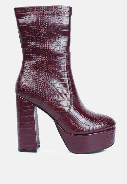 VALENTINA CROC EMBOSSED PLATFORM BOOTS