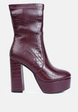 VALENTINA CROC EMBOSSED PLATFORM BOOTS