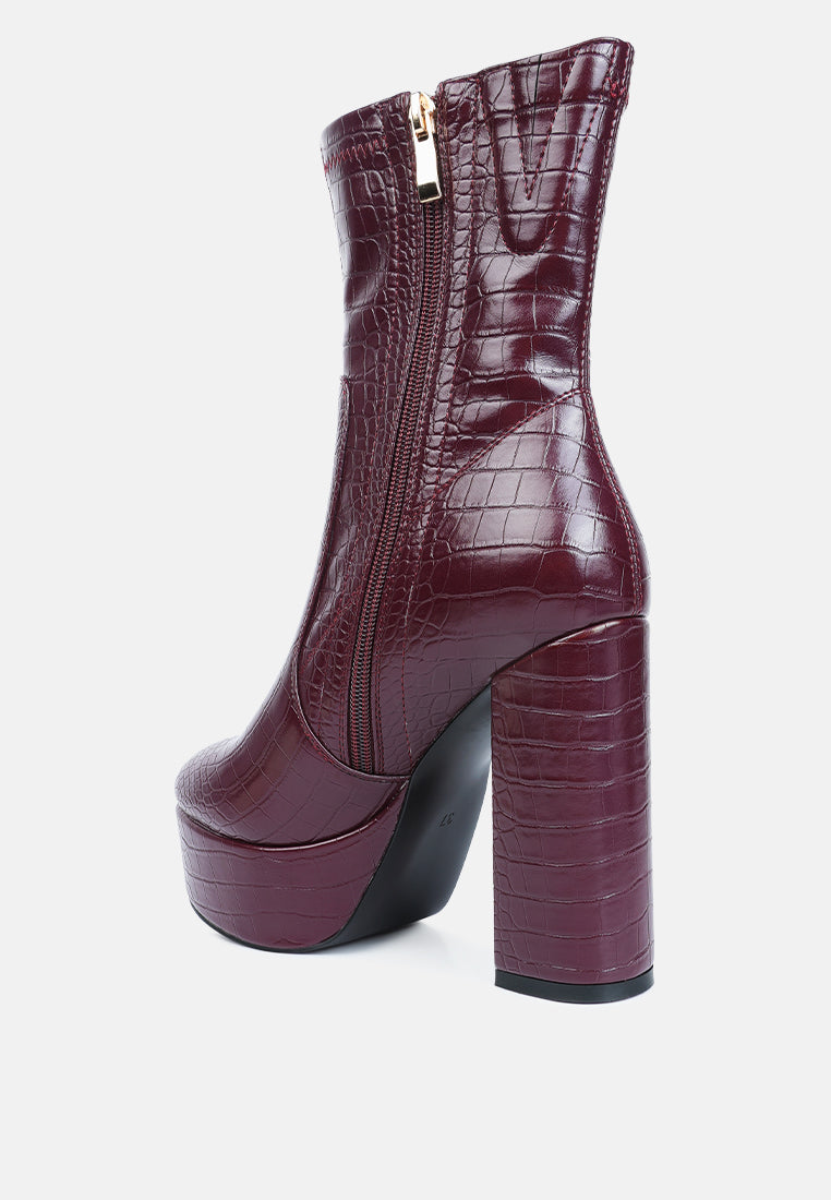 VALENTINA CROC EMBOSSED PLATFORM BOOTS