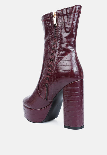 VALENTINA CROC EMBOSSED PLATFORM BOOTS
