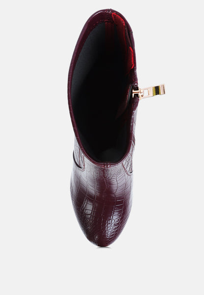 VALENTINA CROC EMBOSSED PLATFORM BOOTS