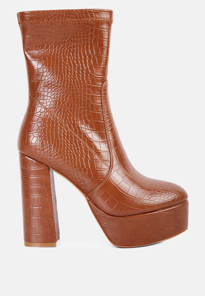 VALENTINA CROC EMBOSSED PLATFORM BOOTS