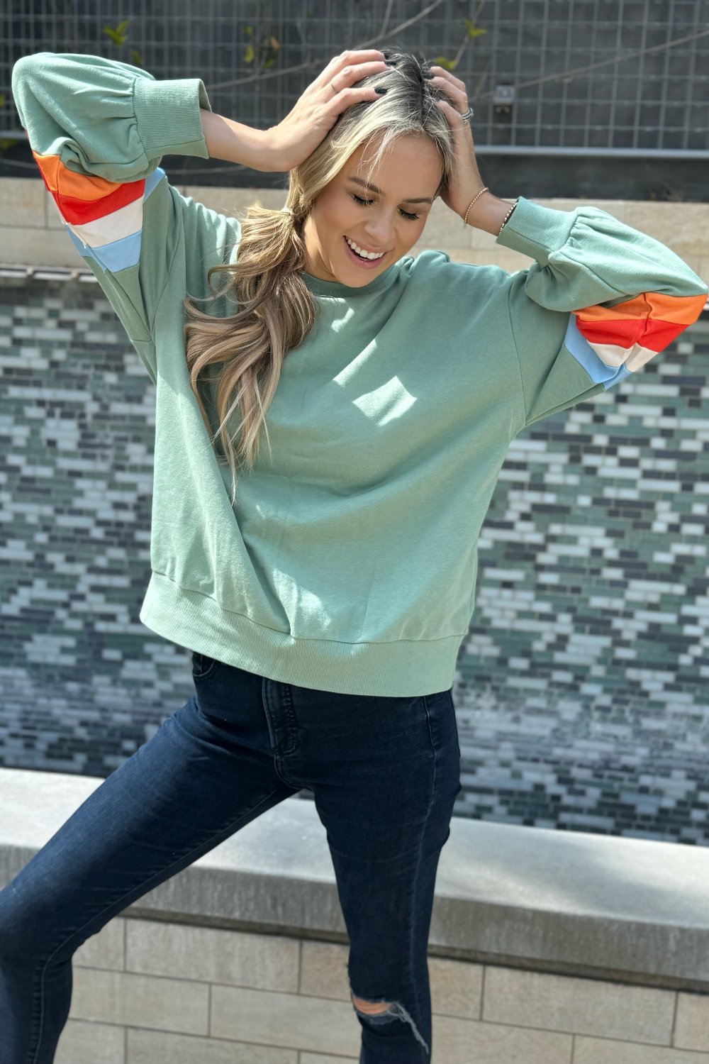 Ella Striped Sleeve Loose Sweatshirt-3